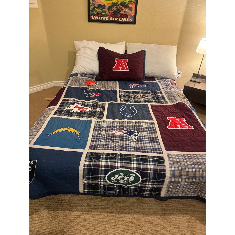 PB Teen NFL AFC Team Logo Patchwork Full Queen Quilt + Pillow Sham Football